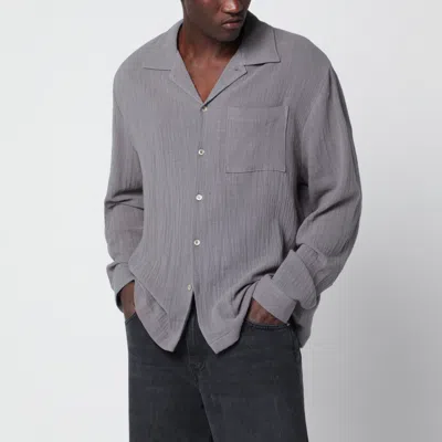 Séfr Grey Crinkled-effect Cotton Shirt In Burgundy