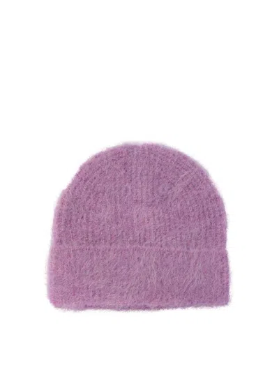 Séfr Purple Fuzzy Beanie In Malbec Alpaca