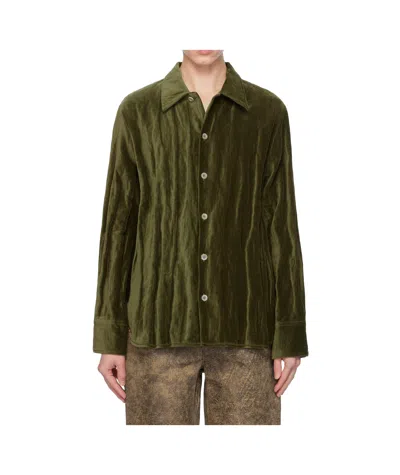 Séfr Ignacio Metallic Cotton-blend Velvet Shirt In Green