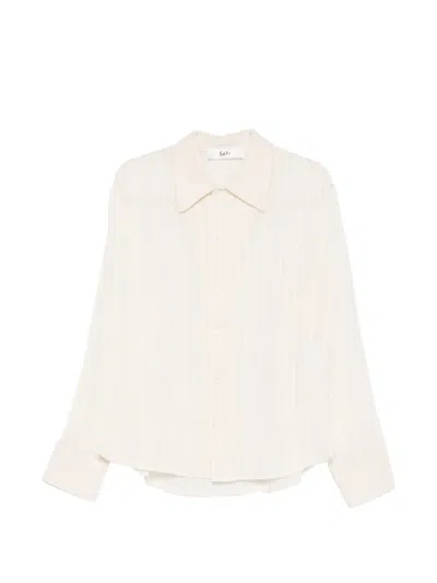 Séfr Ignacio Cotton Linen Checked Long Sleeve Shirt In White