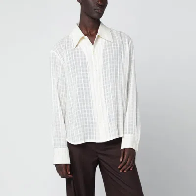 SÉFR SÉFR IGNACIO WHITE COTTON AND LINEN CHECKED SHIRT