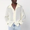 Séfr Jagou Camp-collar Open-knit Merino Wool-gauze Shirt In Beige
