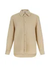 Séfr Sefr Waffle Knit Pointed Collar Button Closure Long Cuffed Sleeves Shirt In Nude