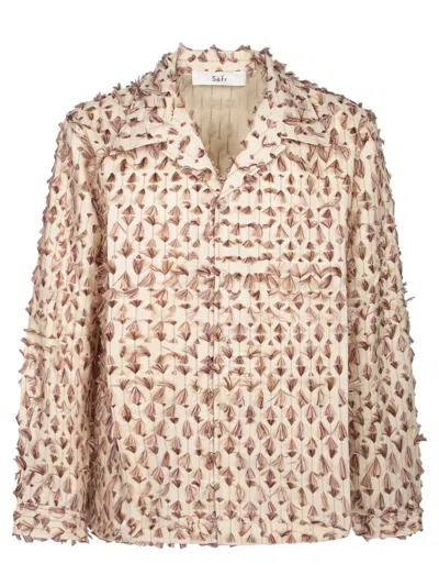 Séfr Jagou Poplin Shirt In Beige With Print