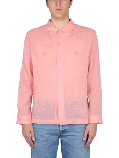 Séfr Jagou Crinkled-cotton And Silk-blend Gauze-jacquard Shirt In Pink