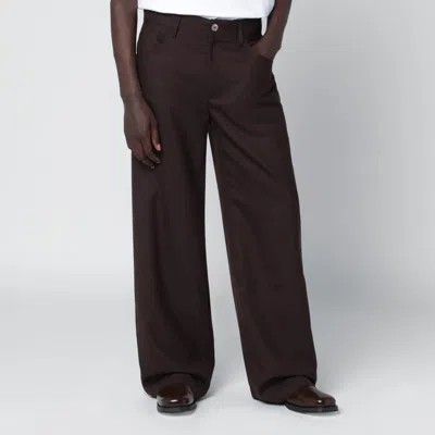 Séfr Jiro Mud-colored Trousers In Wool Blend Twill In Brown