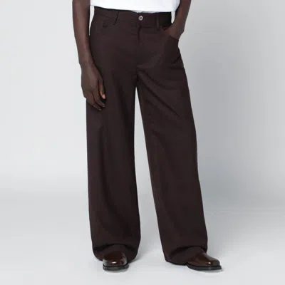 Séfr Jiro Mud-colored Trousers In Wool Blend Twill In Brown