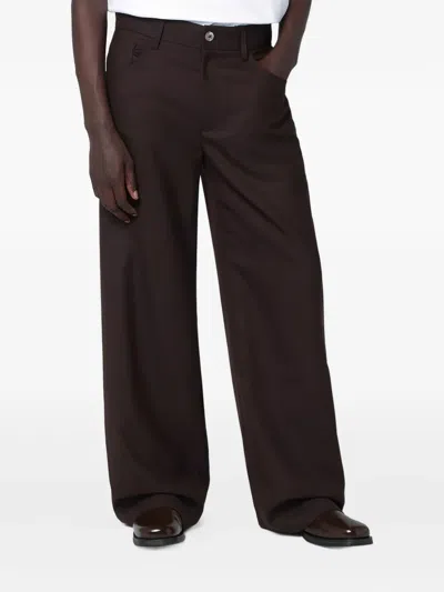 Séfr Jiro Mud-colored Trousers In Wool Blend Twill In Brown