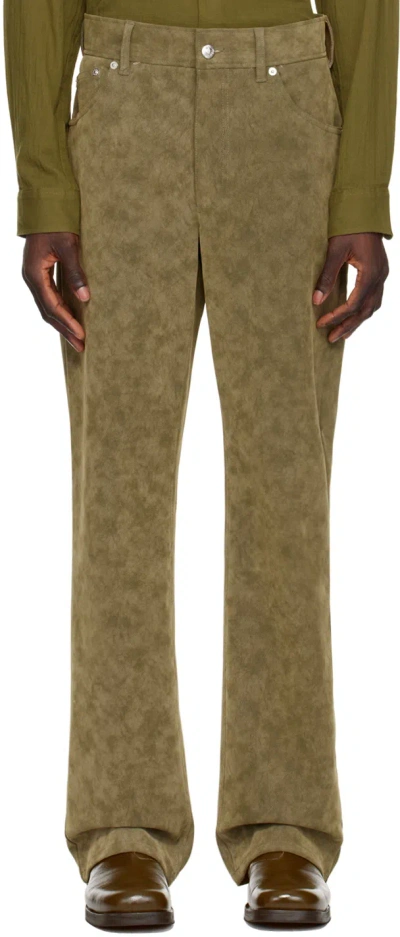 Séfr Khaki Otis Faux-leather Trousers In Brushed Moss