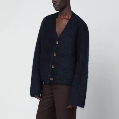 Séfr Lee Blue Cardigan In Textured Alpaca Yarn