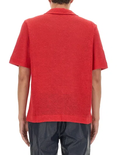 Séfr Linen V-neck T-shirt In Red