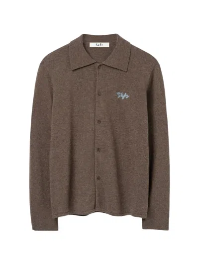Séfr Logo-embroidered Button-up Sweater In Brown