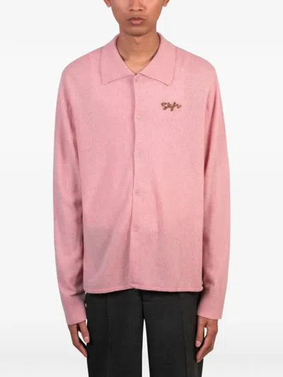 Séfr Logo-embroidered Cardigan In Pink