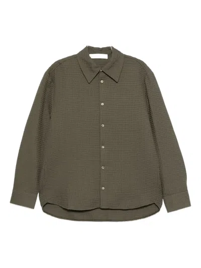 Séfr Oseary Waffle Stitch Button-up Shirt In Green