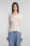 Séfr Maeve Open V-neck Wool Knit In Slubby White Wool