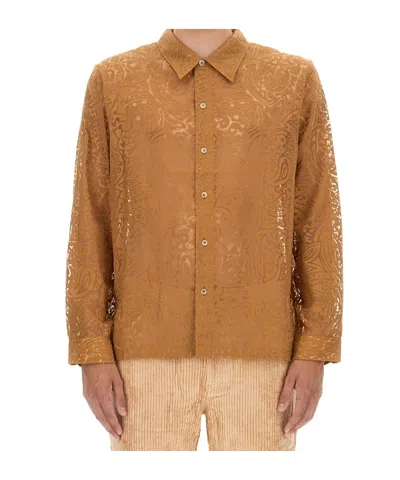 Séfr Maui Lace-detail Shirt In Brown