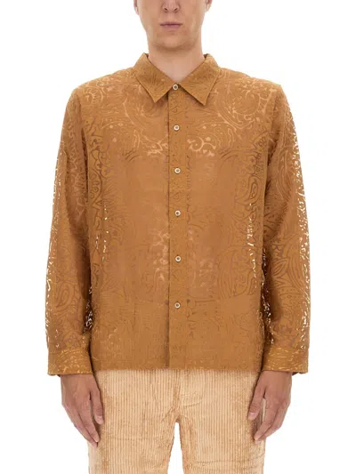 Séfr Maui Lace-detail Shirt In Brown