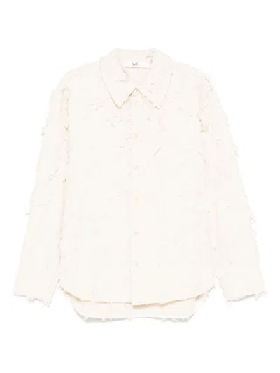 Séfr Off-white Embroidered Shirt With Fringed Edges