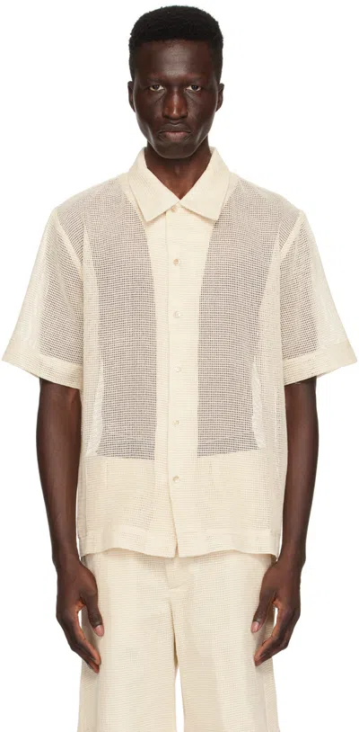 Séfr Off-white Noam Shirt In Beige Windowpane