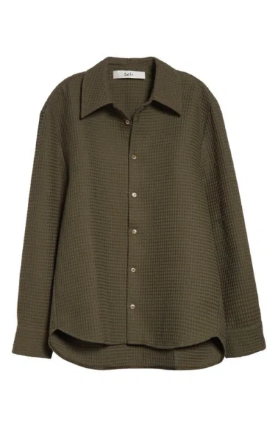 Séfr Oseary Waffle Stitch Button-up Shirt In Green