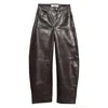 Séfr Leather Flared Trousers In Brown