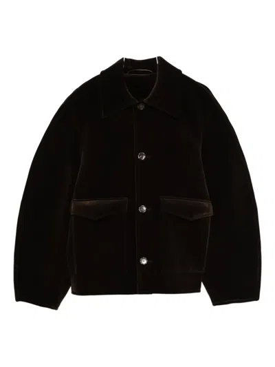 Séfr Pocketed Buttoned Jacket In Brown