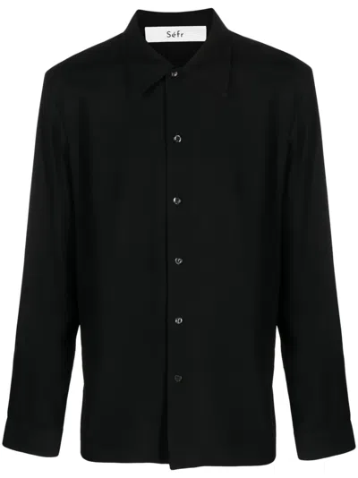 Séfr Minimalist Black Button-up Shirt With Classic Collar And Tailored Silhouette