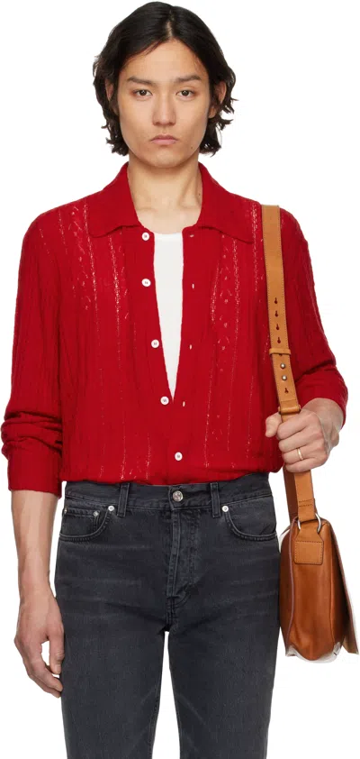 Séfr Red Riku Shirt In Ruby Merino