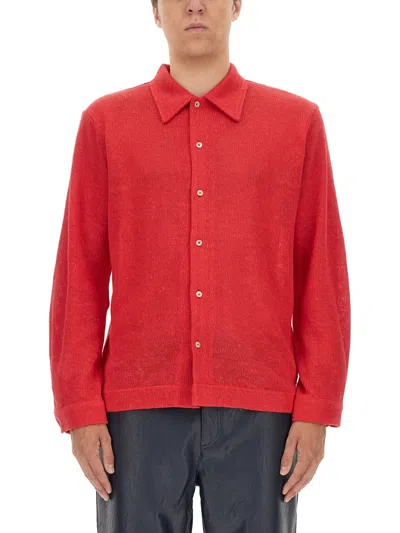 Séfr Regular Fit Linen Shirt In Red