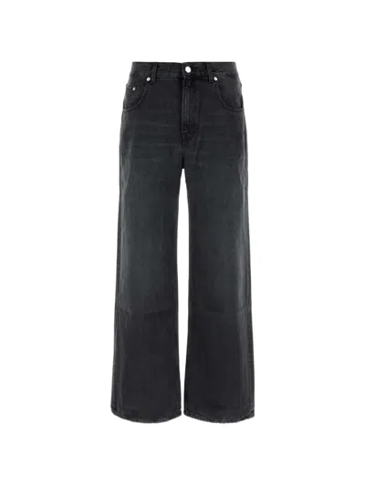 Séfr Straight-leg Denim Jeans With Subtle Fading And Leather Patch In Black