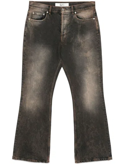 Séfr Punk Wash Denim Jeans In Blue/brown