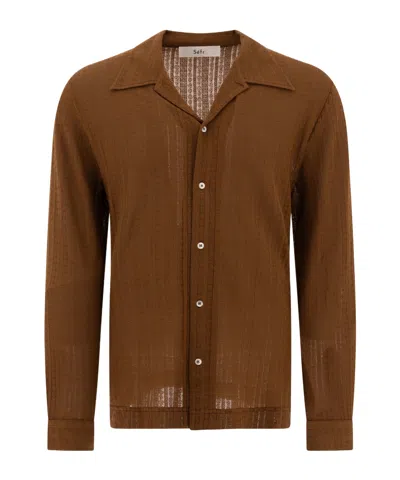 Séfr Ripley Camp-collar Pointelle-knit Organic Cotton-blend Shirt In Brown