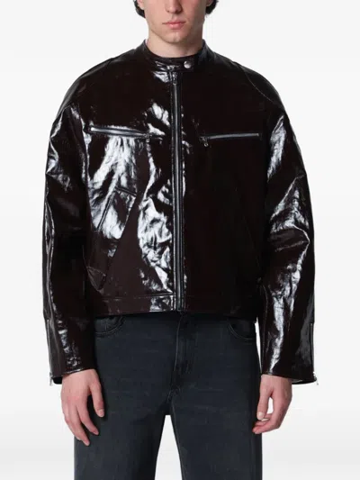 Séfr Ristretto Racer Coated Linen Jacket In Black