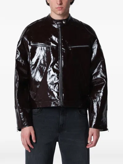 Séfr Ristretto Racer Bomber In Coated Linen With Glossy Effect In Black