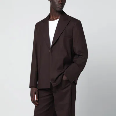 Séfr Seydou Mud-colored Jacket In Wool Blend Twill In Brown