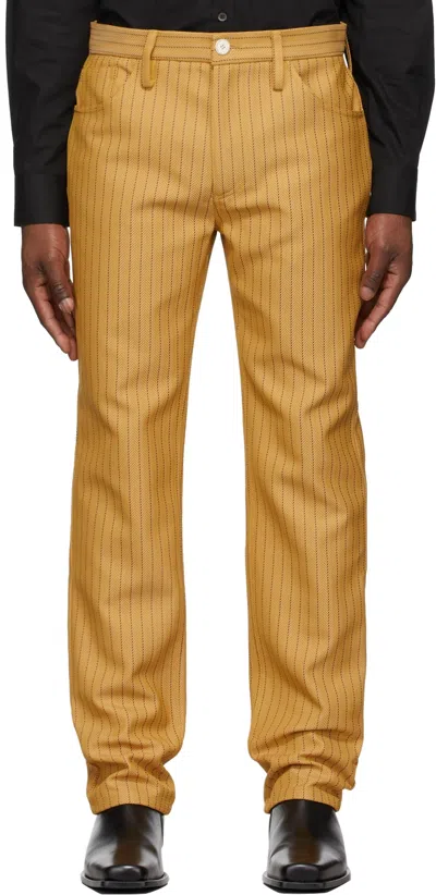 Séfr Ssense Exclusive Yellow Pinstripe Londré Trousers In Golden/navy Stripe