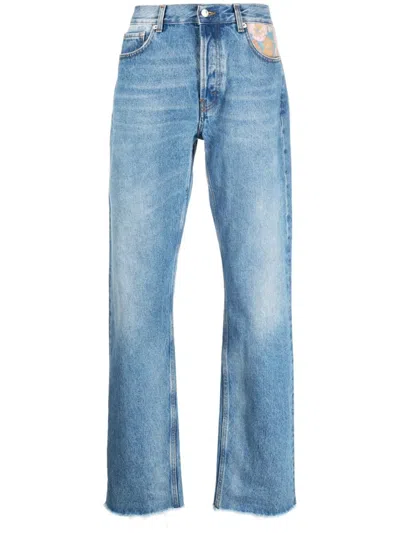 Séfr Straight Cut Jeans In Flower Denim In Blue