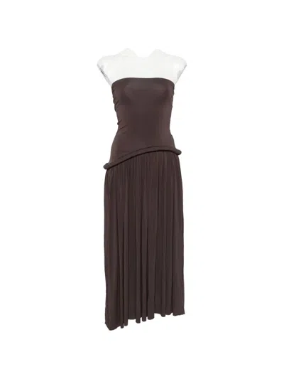 Séfr Strapless Pleated Dress In Brown