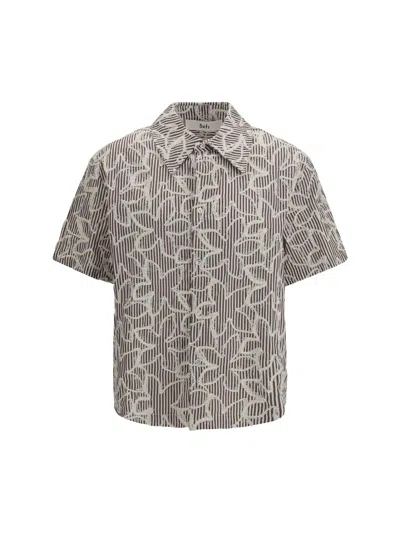 Séfr Striped Embroidered Cotton Shirt In Gray
