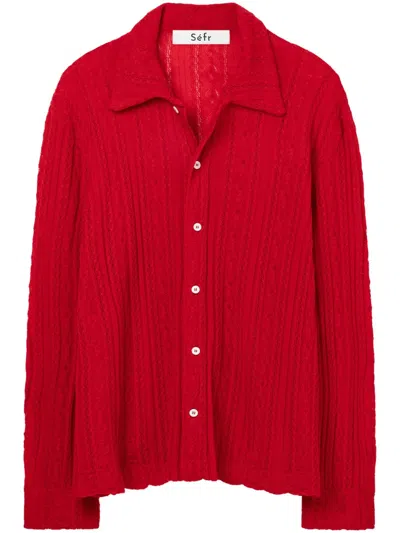 Séfr Textured Knit Shirt With Classic Collar In Red