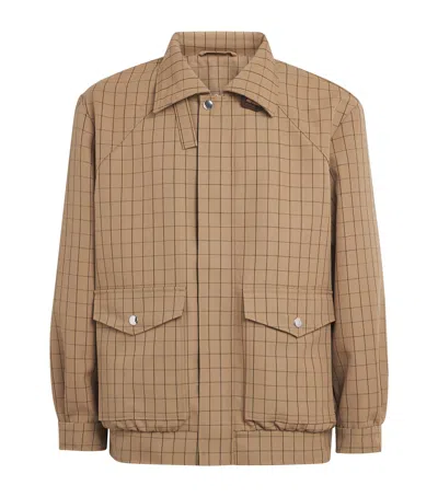 Séfr Virgin Wool Check Bomber Jacket In Brown
