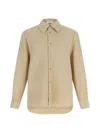 Séfr Sefr Waffle Knit Pointed Collar Button Closure Long Cuffed Sleeves Shirt In Neutral