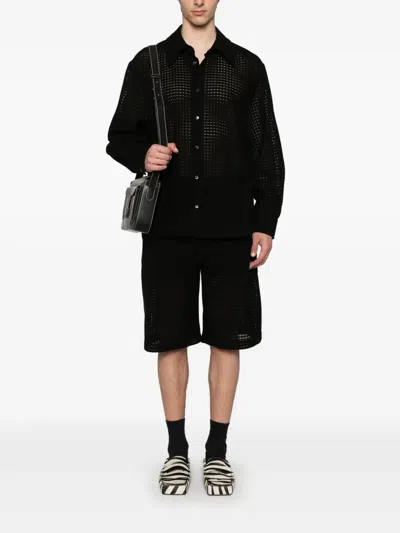 Séfr Grid-patterned Long-sleeve Shirt With Button-down Front In Black