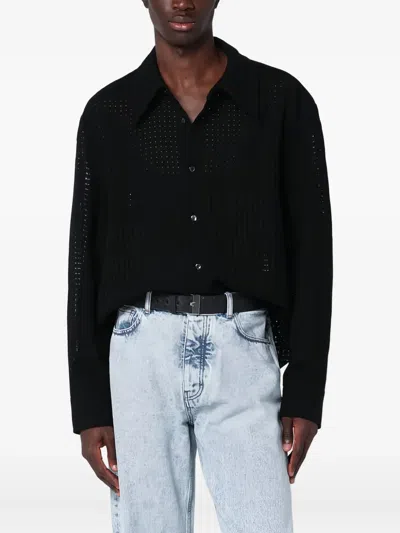 Séfr Wes Shirt Perforated Long-sleeve Shirt In Black