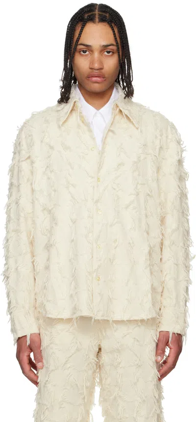 Séfr White Wes Denim Shirt In Fringed White Twill