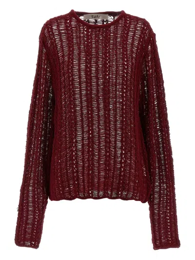 Séfr Textured Open-knit Sweater With Relaxed Fit In Burgundy