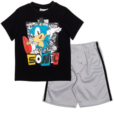 Sega Kids'  Allover Print Short Sleeve Graphic T-shirt And Tricot Short Outfit In Black