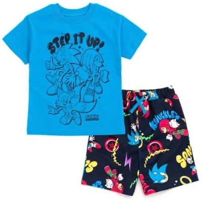 Sega Kids'  Allover Print Short Sleeve Graphic T-shirt And Tricot Short Outfit In Blue
