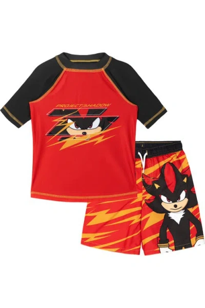 Sega Kids'  Sonic The Hedgehog 2-piece Swimwear Rash Guard And Swim Trunks Set In Orange