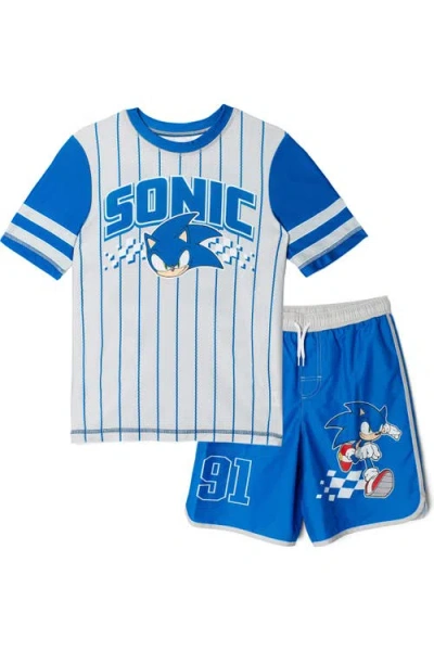 Sega Kids'  Sonic The Hedgehog 2-piece Swimwear Rash Guard And Swim Trunks Set In Blue